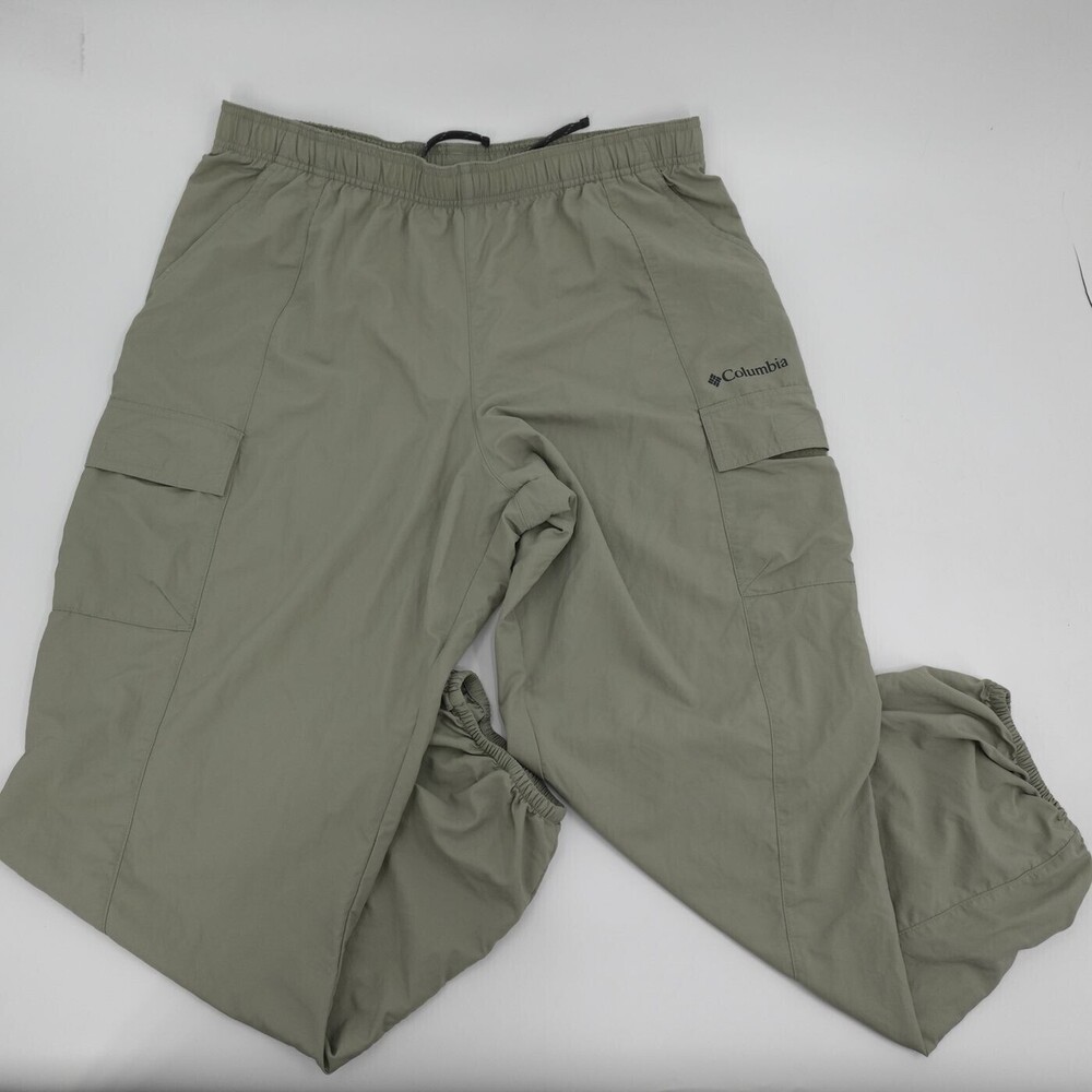 Columbia Cargo Pants Mens Large Green Relaxed Nylon Hiking Outdoor Elastic Waist